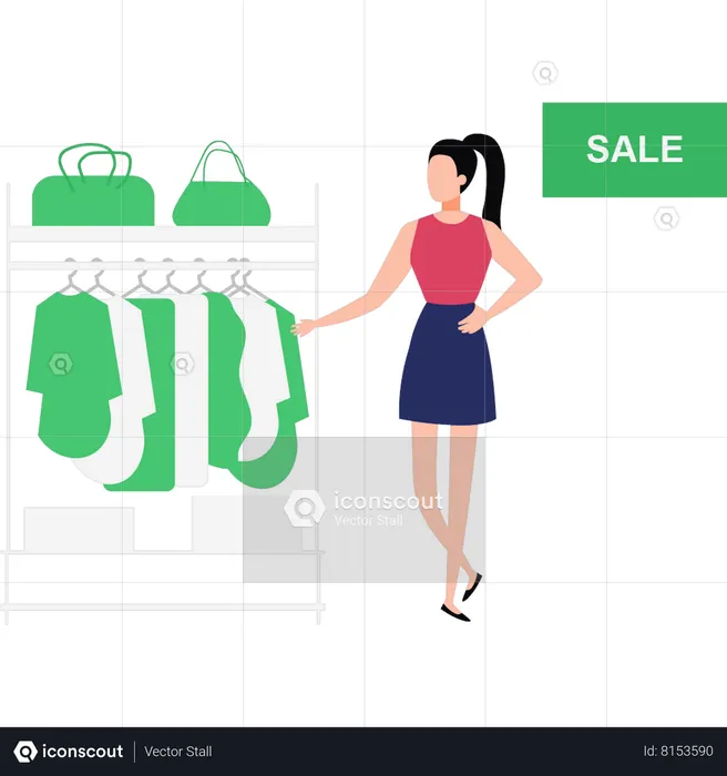 Girl Shopping On Sale  Illustration