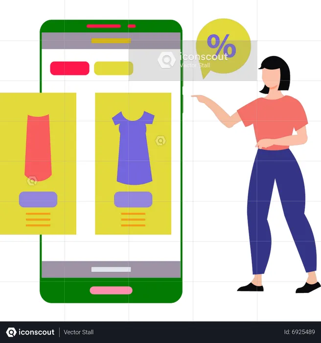 Girl shopping online at discount on mobile  Illustration