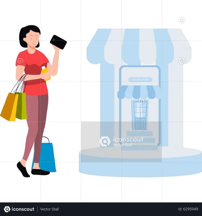 Girl shopping online  Illustration