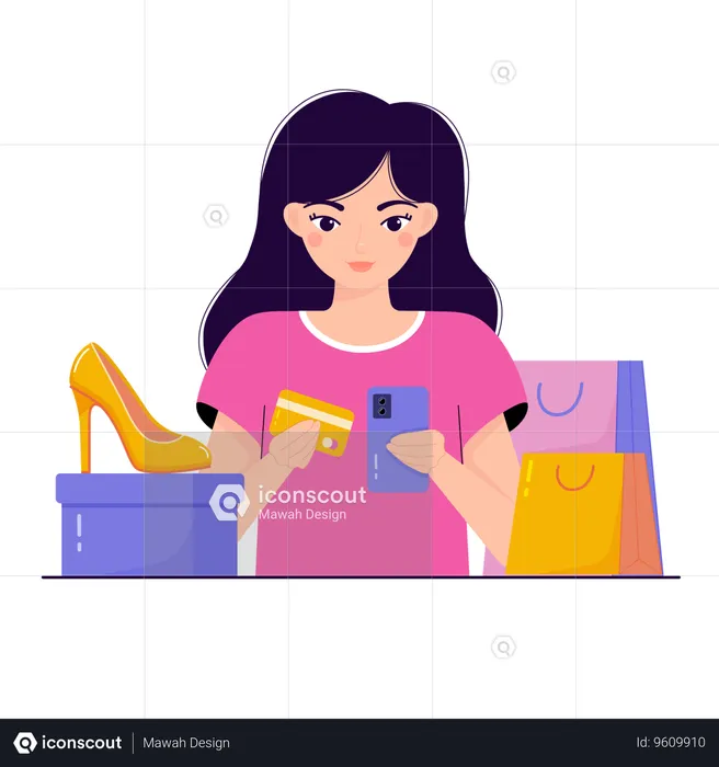 Girl shopping online  Illustration