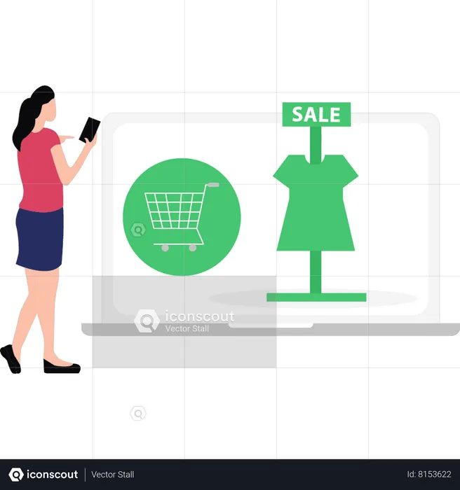 Girl Shopping Online On Sale  Illustration