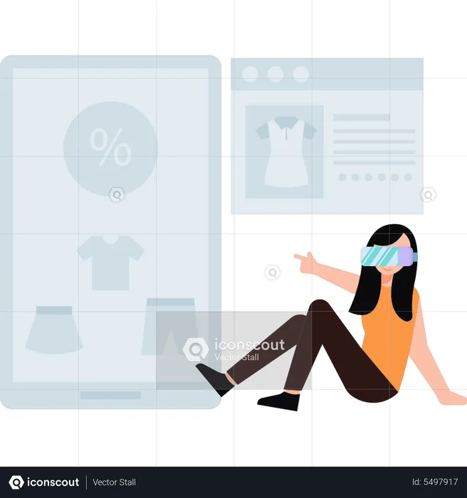 Girl shopping online with VR glasses  Illustration