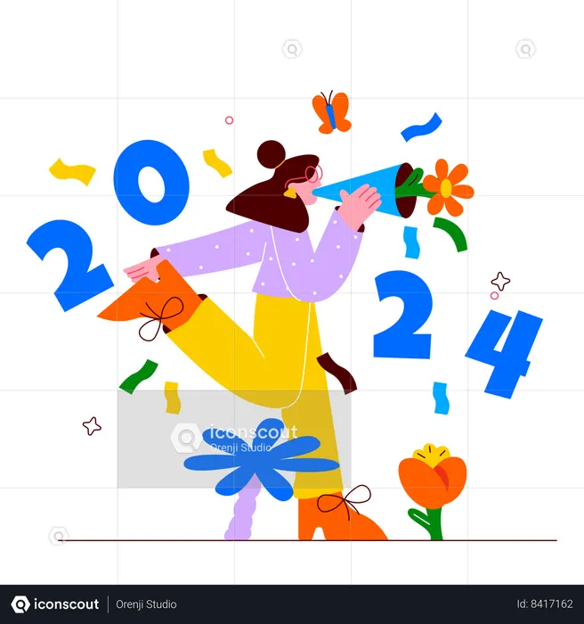 Girl shouting and celebrating new year  Illustration