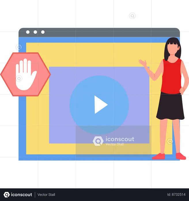 Girl showing ad block on web page.  Illustration
