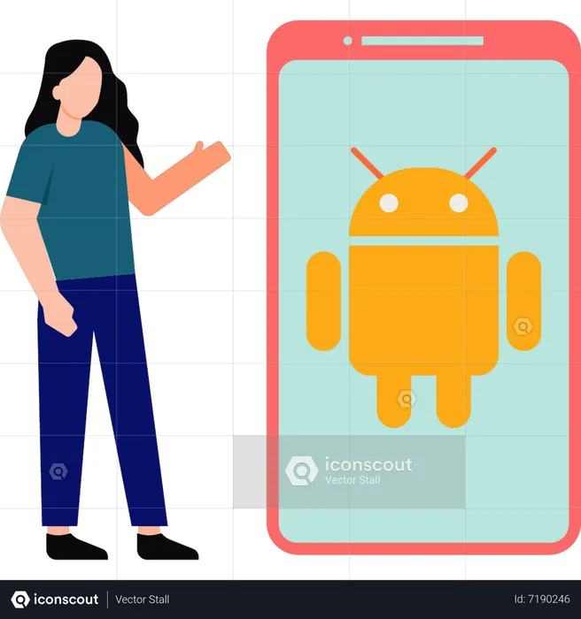 Girl showing android phone device  Illustration