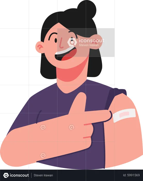 Girl showing bandage on arm after vaccination  Illustration