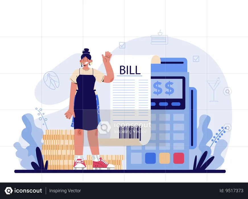 Girl showing bill receipt  Illustration