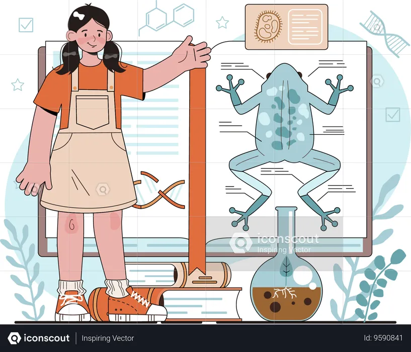 Girl showing biology book  Illustration