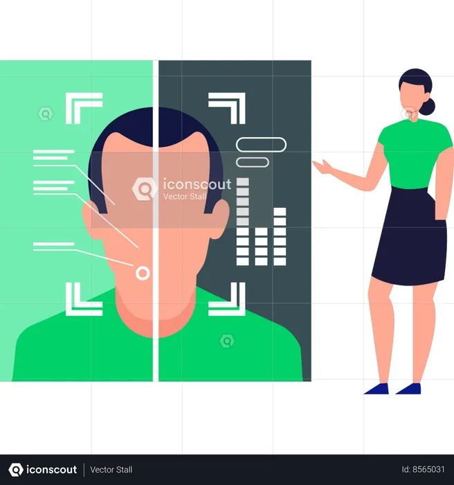 Girl showing biometric facial recognition  Illustration