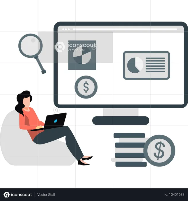 Girl showing business analysis data  Illustration