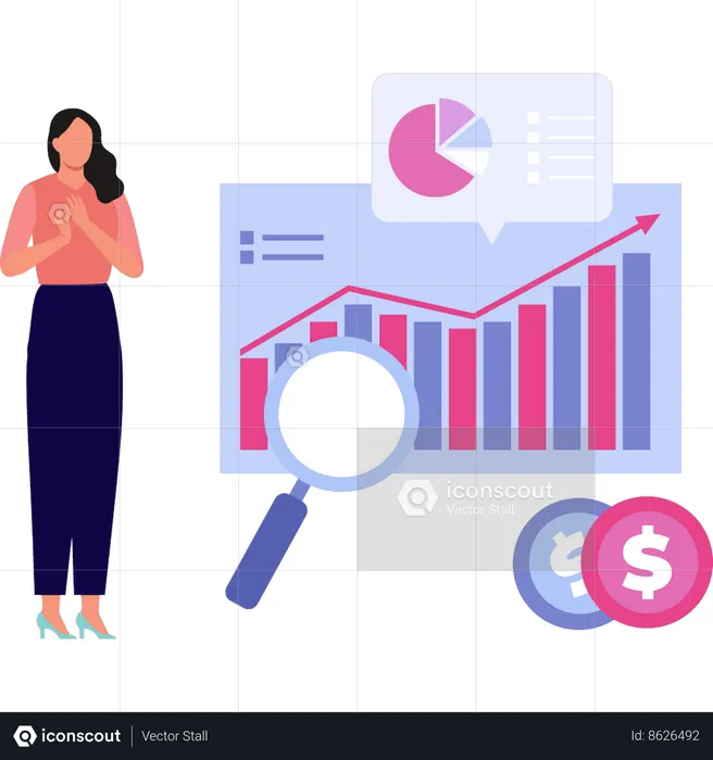 Girl showing business chart graph for search  Illustration