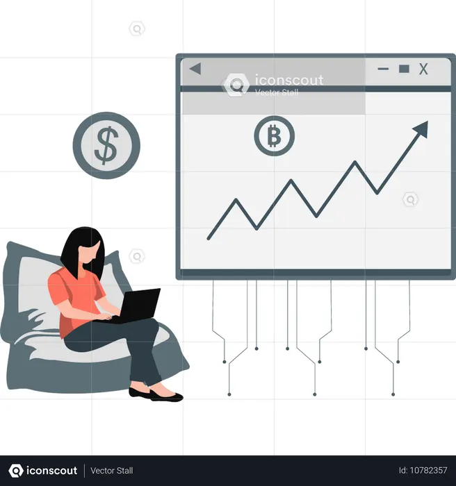 Girl showing business rising graph  Illustration