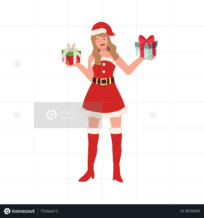 Girl showing christmas gifts  Illustration