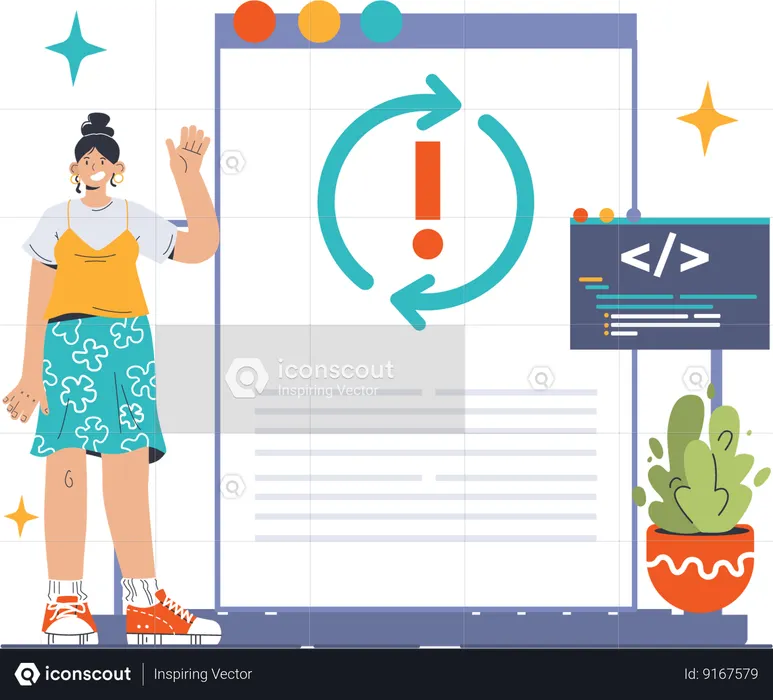 Girl  showing code debug  Illustration