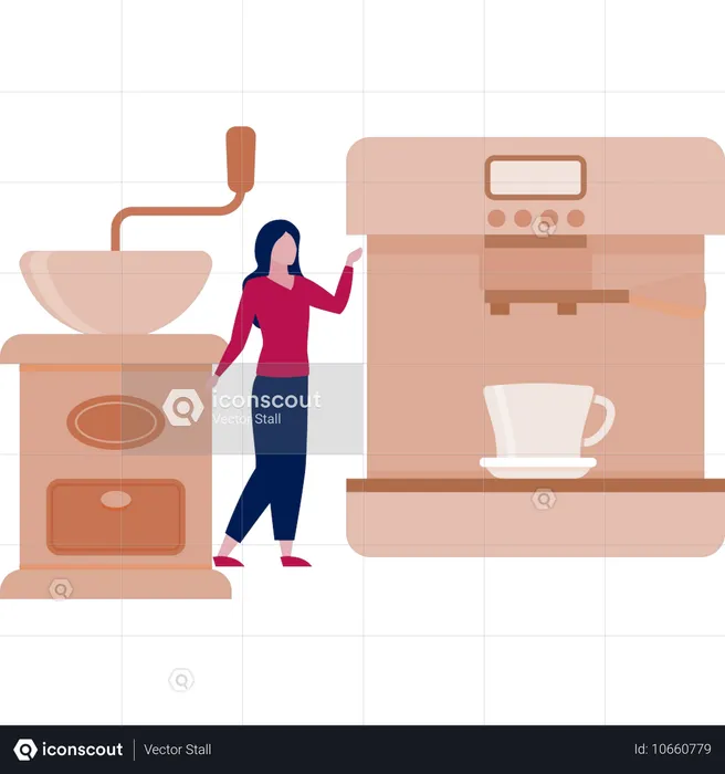 Girl showing coffee grinder  Illustration