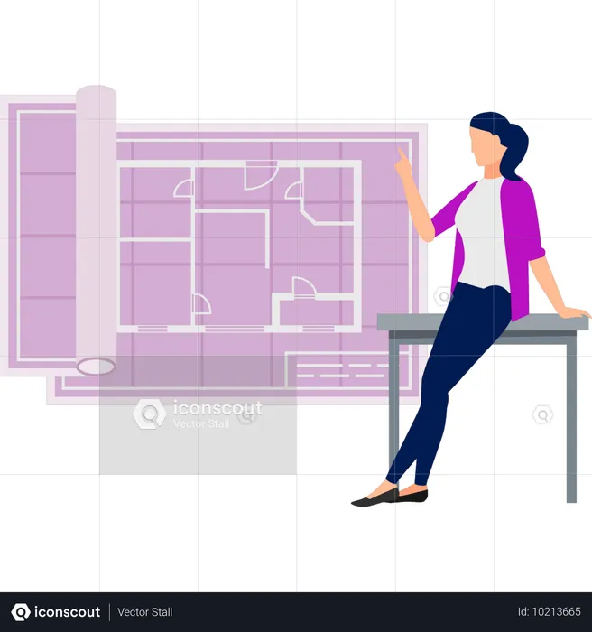 Girl showing construction map  Illustration