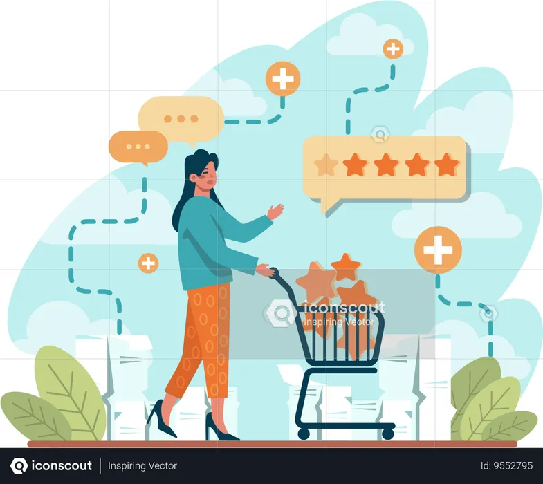 Girl showing customer rating  Illustration