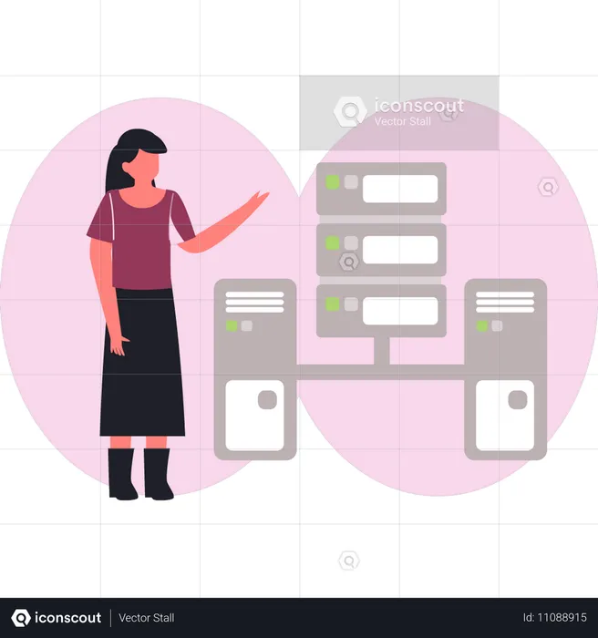 Girl showing database networking  Illustration