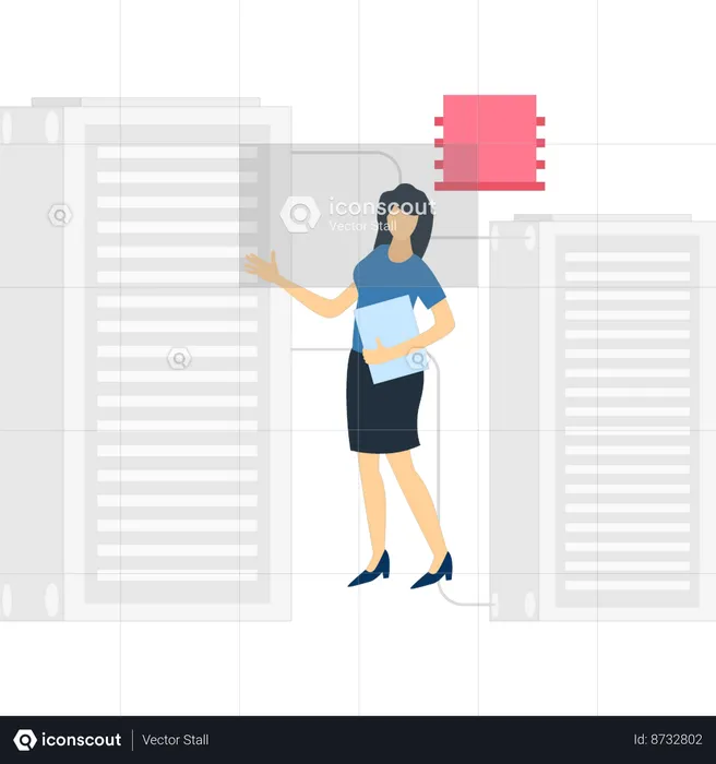 Girl showing database server connection  Illustration