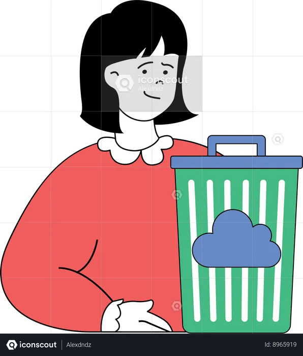 Girl showing deleting cloud files in recycle bin  Illustration