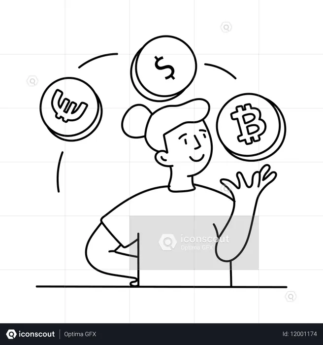 Girl showing Different currencies  Illustration