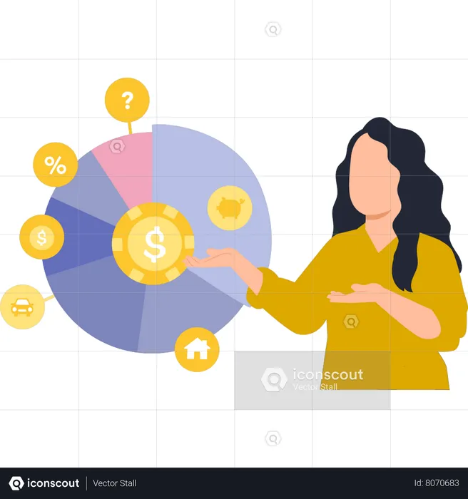 Girl Showing Dollar Pie Chart  Illustration