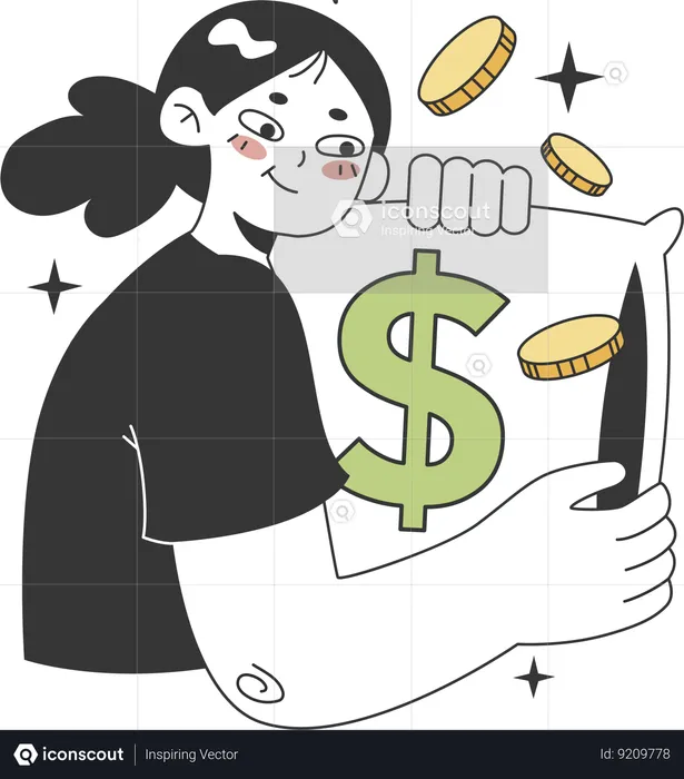Girl showing dollar pillow  Illustration
