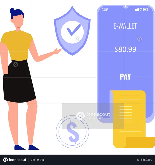 Girl showing e-wallet security on mobile  Illustration