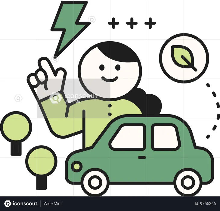 Girl showing eco car  Illustration