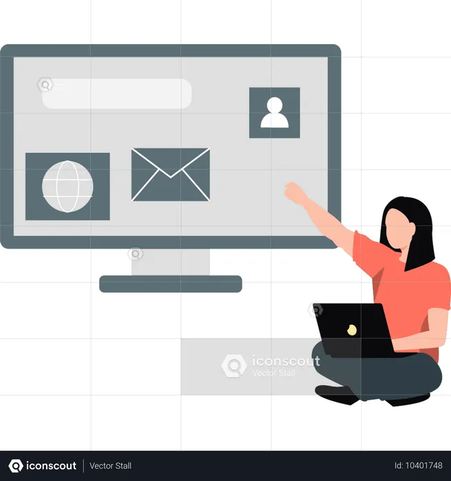 Girl showing email document on monitor  Illustration