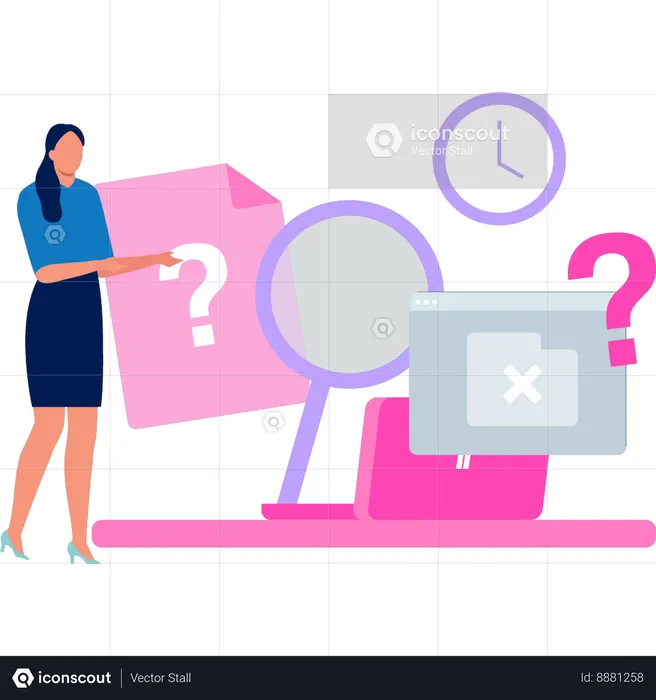 Girl showing FAQ search on laptop  Illustration