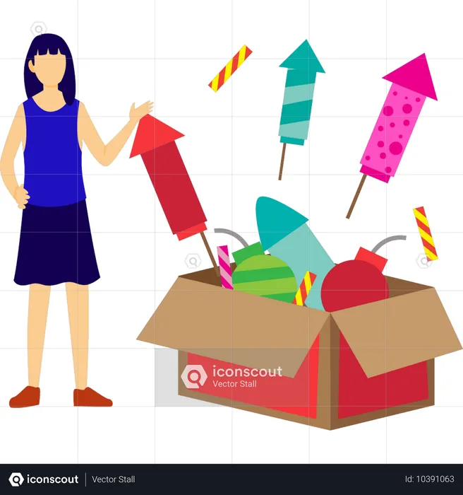 Girl showing firecracker box  Illustration