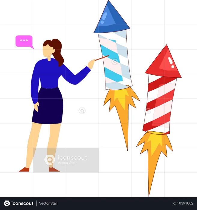 Girl showing firework rocket  Illustration