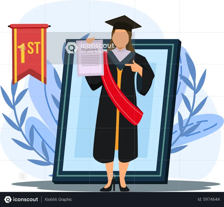 Girl showing first position in graduation  Illustration