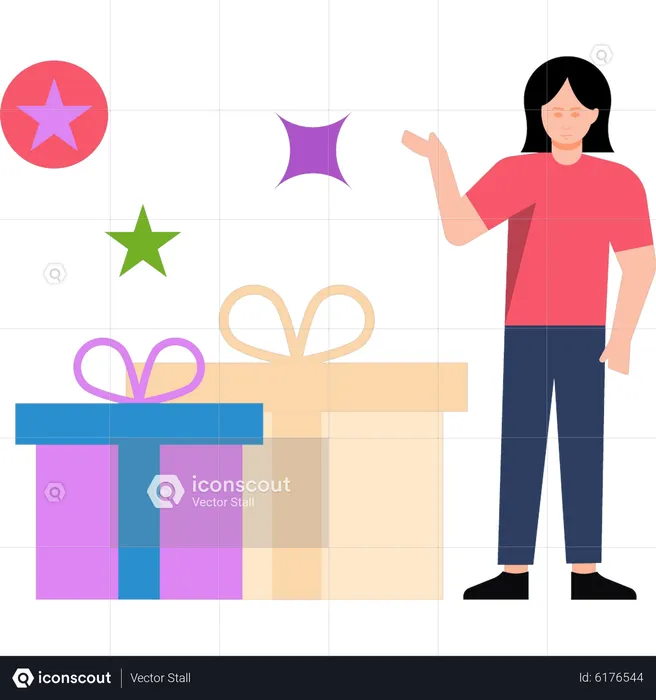 Girl showing gift boxes  Illustration