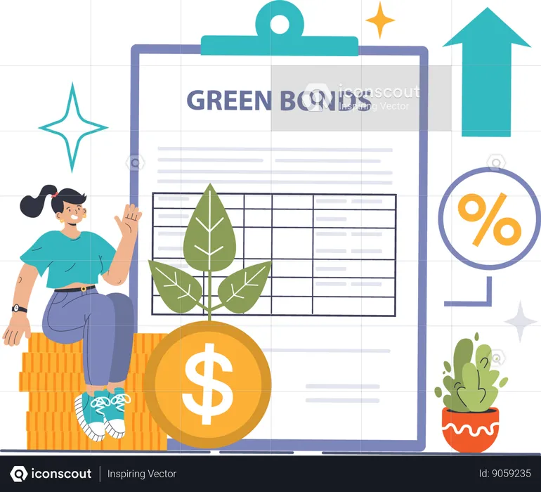 Girl showing green bonds  Illustration