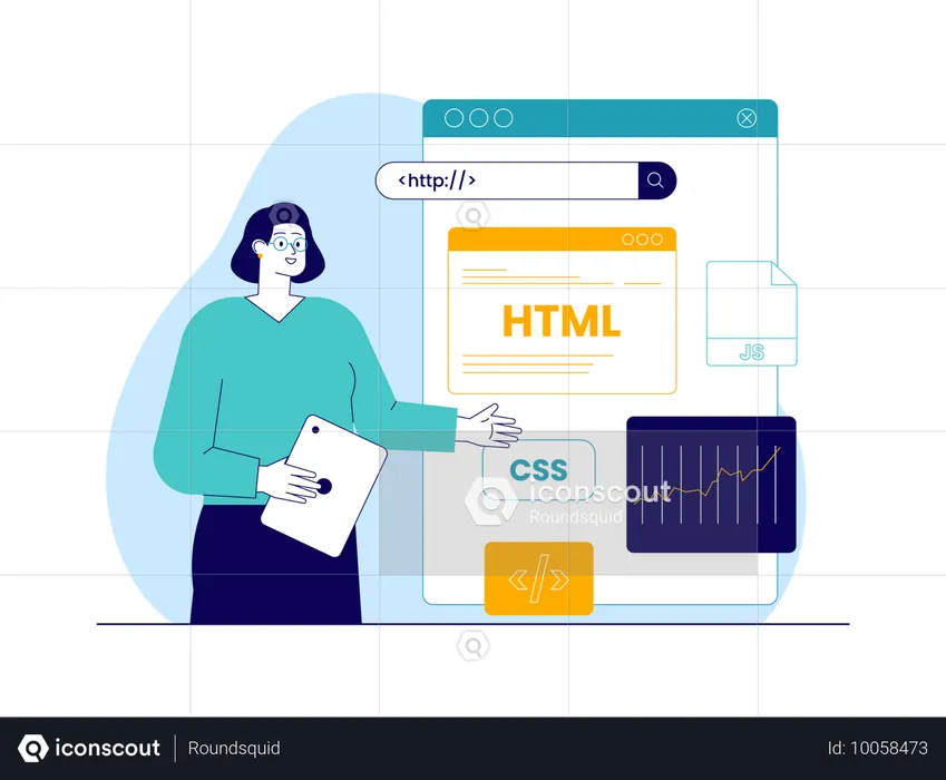 Girl showing html and css coding  Illustration