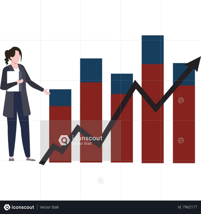 Girl showing  increase in graph  Illustration
