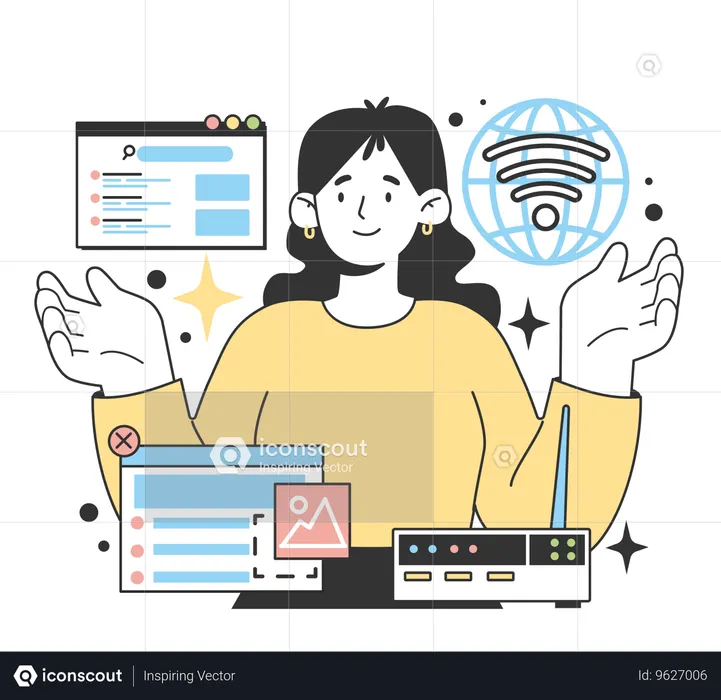 Girl showing Internet and communications  Illustration