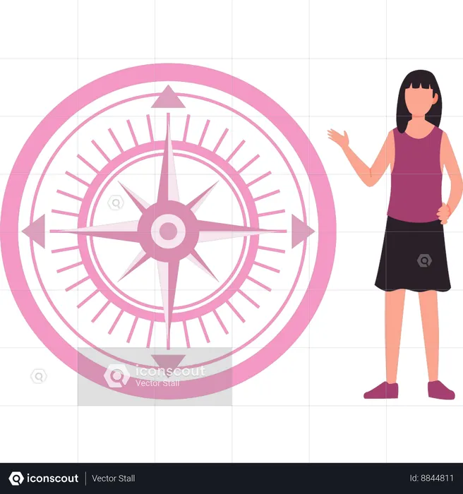 Girl showing location with compass  Illustration