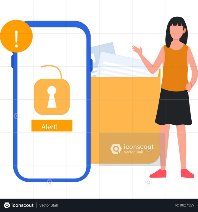 Girl showing lock alert on mobile  Illustration