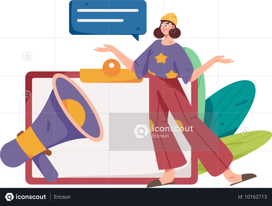 Girl showing marketing notification  Illustration