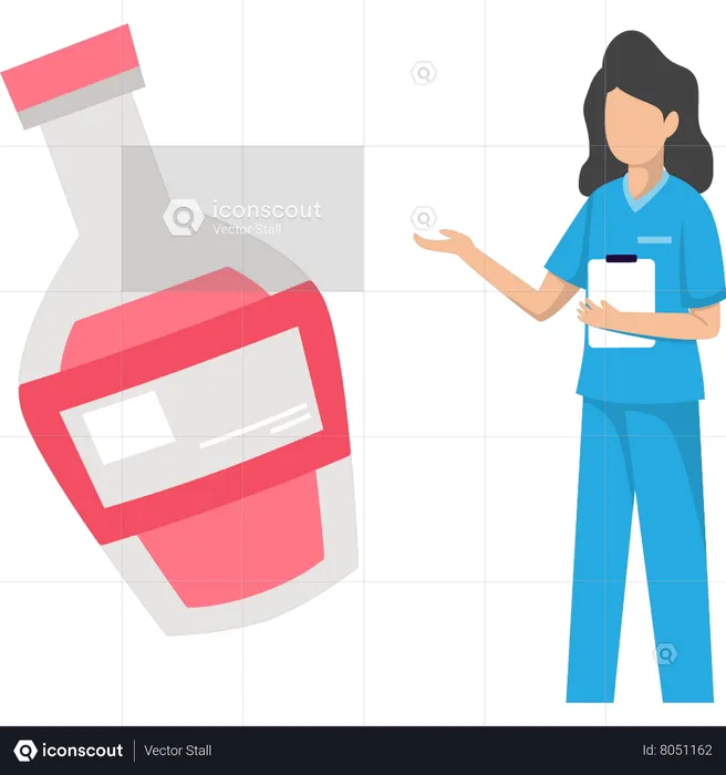 Girl showing medical bottle  Illustration