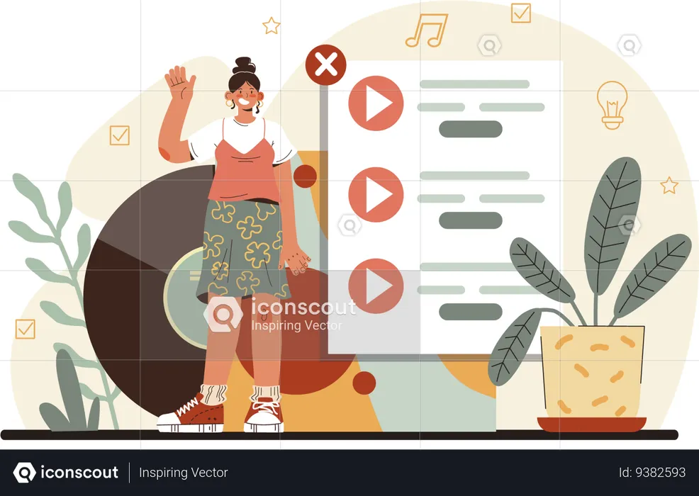 Girl showing music list  Illustration