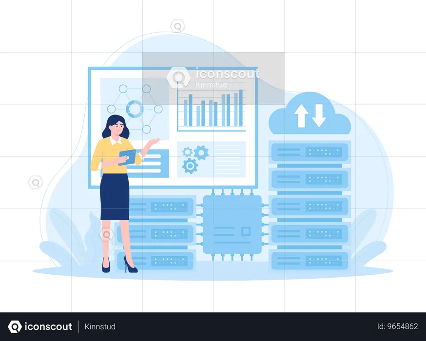 Girl showing online server data  Illustration