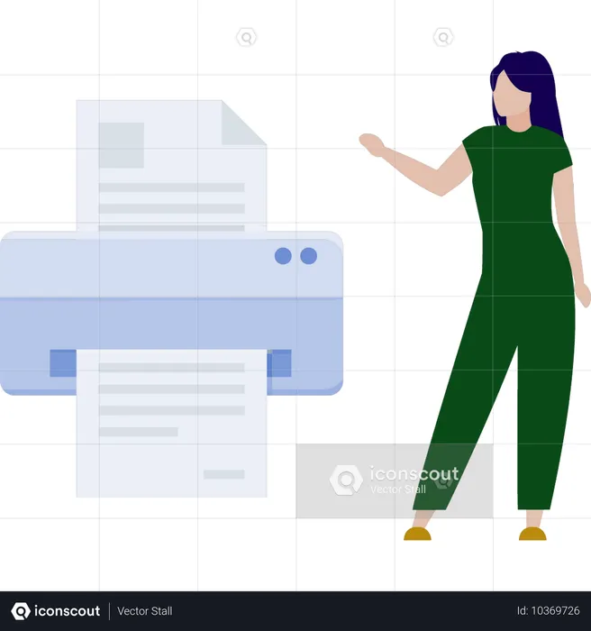 Girl showing printer machine  Illustration