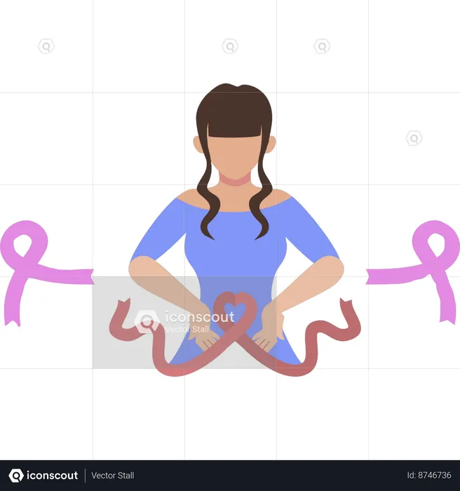 Girl showing ribbon for breast cancer awareness  Illustration