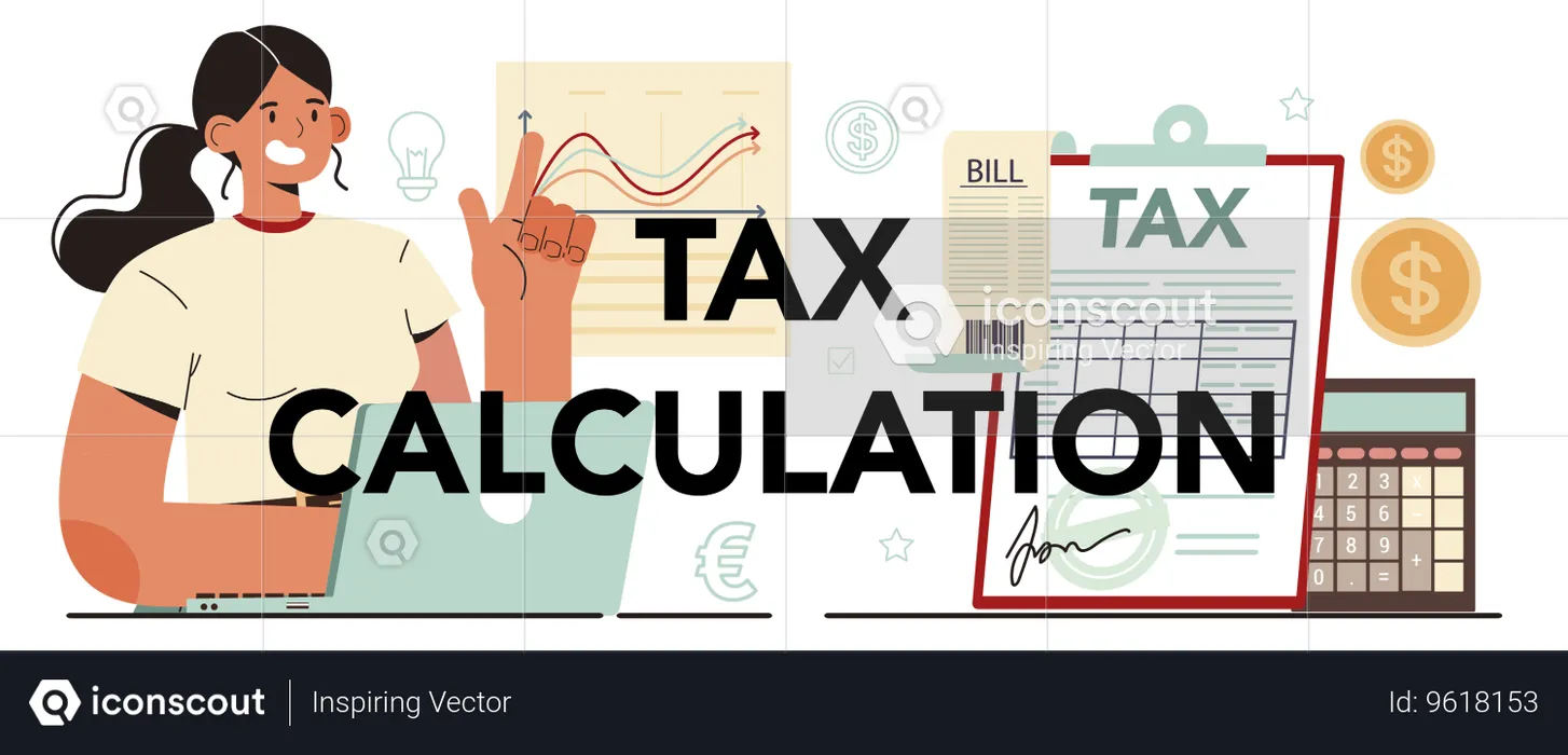 Girl showing tax calculation report  Illustration