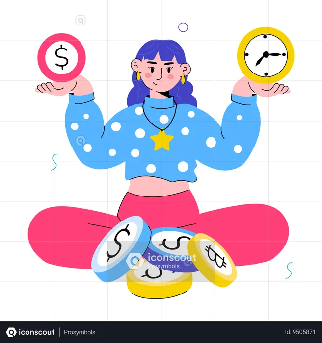 Girl showing Time is Money  Illustration