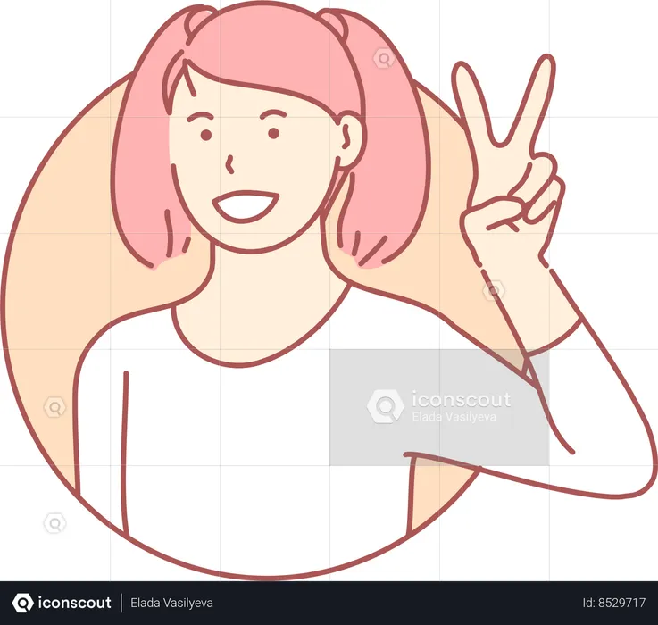 Girl showing victory sign  Illustration